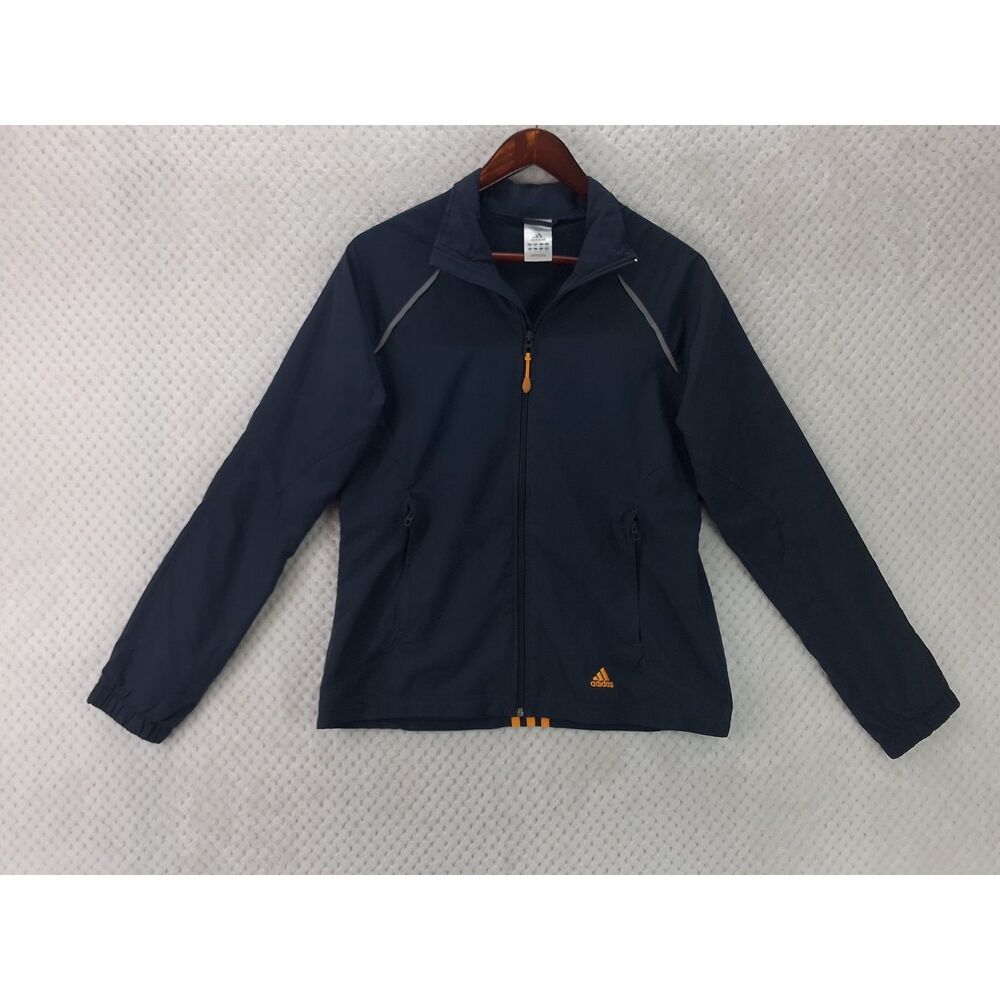 Adidas Dark Gray Women's Medium Full Zip Lightweight Windbreaker Jacket Y2K